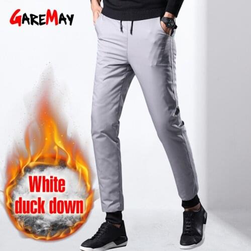 Warm Duck Down Pants Men Winter Thick Trousers Male Casual Plus Size Mens Down Pants High Waist Slim Sweatpants Men Work Pant