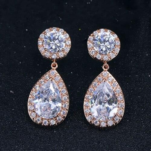 ThreeGraces Stunning Rose Gold Color AAA+ Cubic Zirconia Classic Water Drop Big Crystal Wedding Earrings Bridal Jewelry ER143