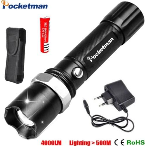 LED Flashlight ZOOM 4200LM Waterproof Lanterna LED Zoomable Torch 18650 battery Flashlight Linterna led + Charger