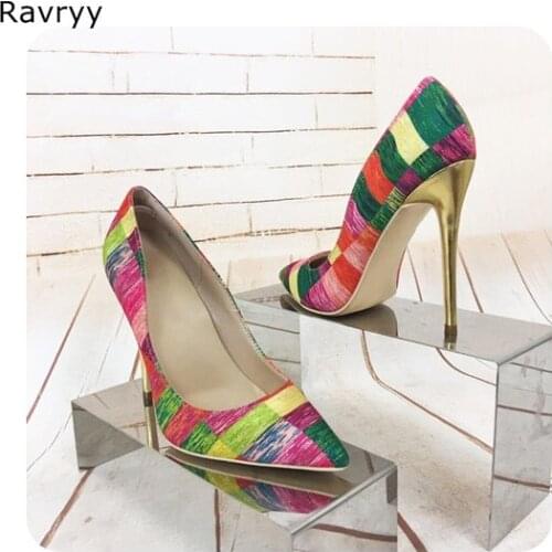 Red Green Mixed Color Woman high heel Pointed Toe Sexy Pumps 2018 Thin heel female dress shoes stiletto OL out fits single shoes