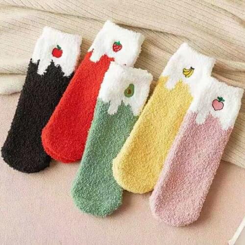 Cotton Blend Thickening Strawberry Socks Women Fluffy Ladies Winter Cashmere Short Black Sock Breathable Warm Casual Female