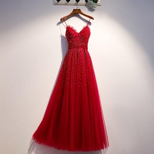 Bespoke Occasion Dresses Illusion V-Neck Sleeveless Spaghetti Strap Lace Sequined Pearls Crystal Women Formal Evening Gown HB177