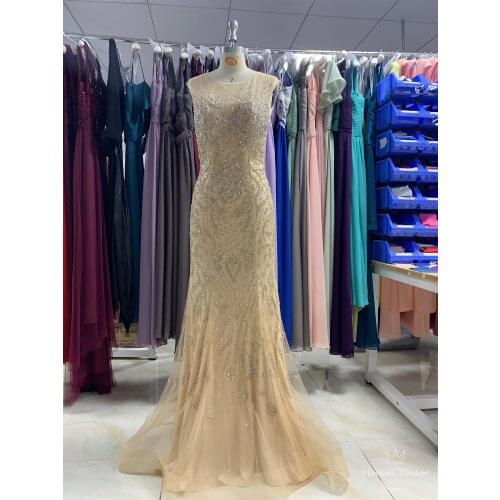 Nice light god beauty Evening Dress 2021 different color luckgirls pleated beaded sleeveless Customizable fashion Moncini Tailor