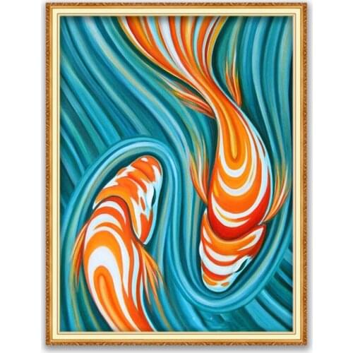 Animal Carp DIY 11CT Embroidery Cross Stitch Kits Craft Needlework Set Cotton Thread Printed Canvas Home Decoration Wholesale