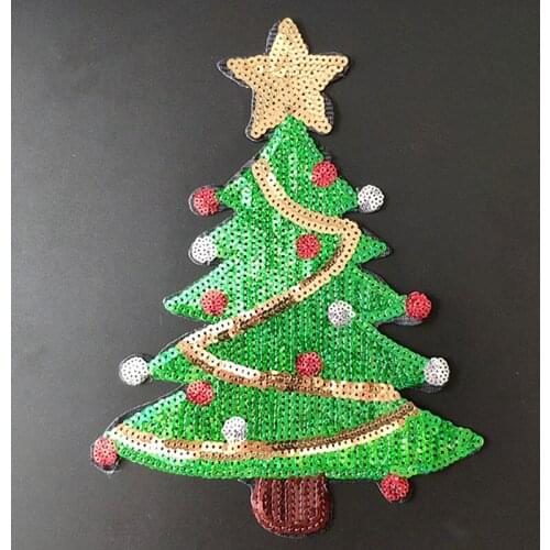 24CM Christmas Tree Patch Diy Clothes Stickers Green Sequins Large Biker Badge Iron On Patches For Clothing Strange Things