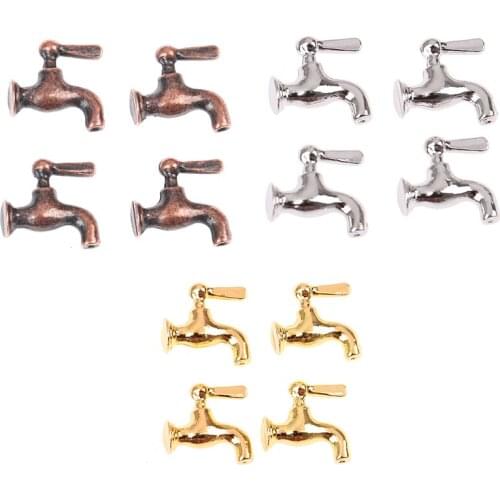 4pcs/set 1:12 Miniature Metal Water Tap Faucet For Dollhouse Bathroom Accessories Dollhouse Miniature Faucet