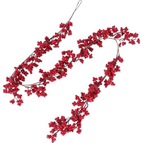 5.9 Ft Christmas Red Berry Garland Artificial Burgundy Red Pip Christmas Garland for Fireplace Decorations Holiday Decor