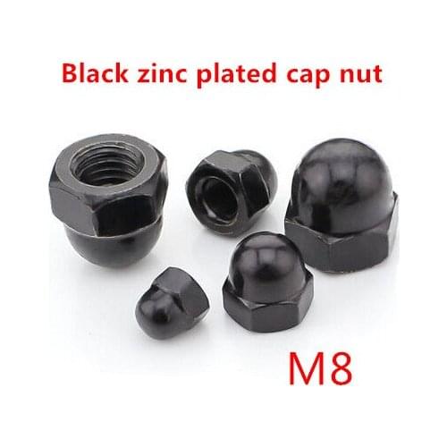 50pcs/lot M8 Cap Nuts DIN1587 Black Steel Zinc Coated Acorn Nuts Metric Fastener
