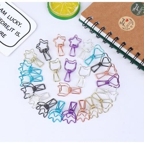 6PCs/Set Hollowed Out Design Metal Binder Clip Long Tail Clips Office Hand Book Folder Paper Organizer Stationery Fish Clip