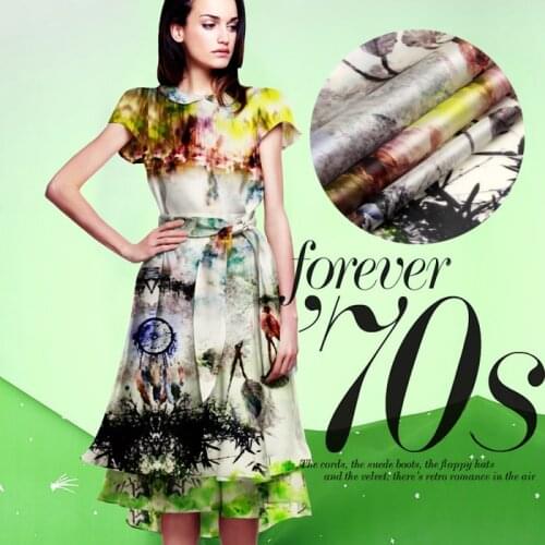 PRINT SILK ORGANZA SATIN FABRIC 135cm width 14momme 100% Pure Silk Fabric Positioning Printing Women Dresses Clothing MOQ 1.15M