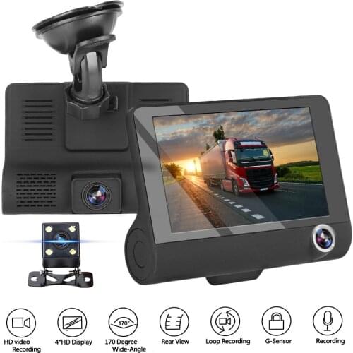 Car DVR Video Recorder 3 Cameras Lens Dash Cam 4.0 Inch Dash Camera Auto Registrator DVR Dual Lens support Rearview Camera