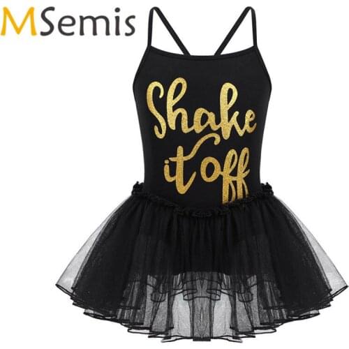 Ballet Dress for Girls Kids Ballerina Tutu Dress Gymnastics Leotard Spaghetti Straps Shiny Letters Printed Ballet Dance Clothing