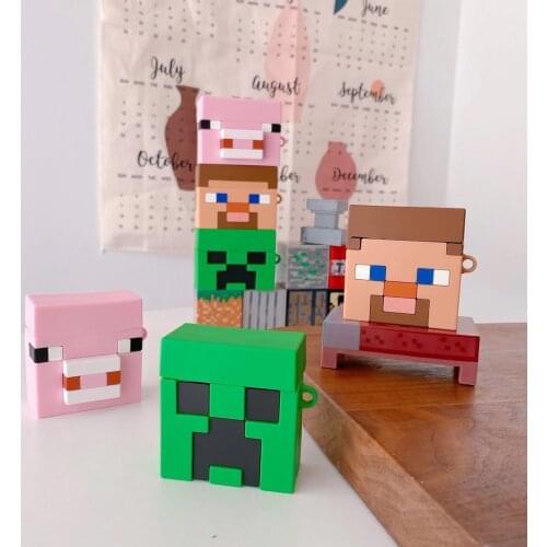 Cartoon Steve cute pig soft silicone protective cover, suitable for AirPods1 2 Pro charging case wireless bluetooth headset case