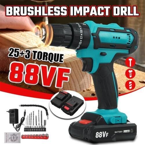 88V 7500mAh Cordless Electric Impact Drill Screwdriver 3 In 1 Rotary Hammer Drill 25+3 Torque With 2Pc Li-on Battery EU Plug