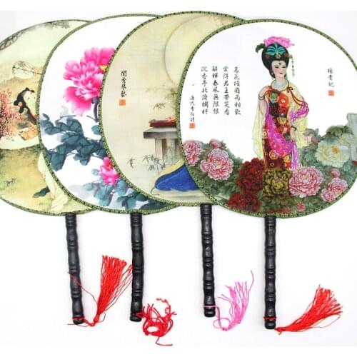 Double-sided Chinese Style Fan Literature Art Retro-vintage Wooden Palace Round Female waaiers Hand Fan eventail a main White