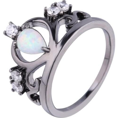Hainon Fashion Black Gold Color Elegant Crown Blue Fire Opal Ring With Pink AAA+ Cubic Zircon Best Gift Wedding Rings For Women