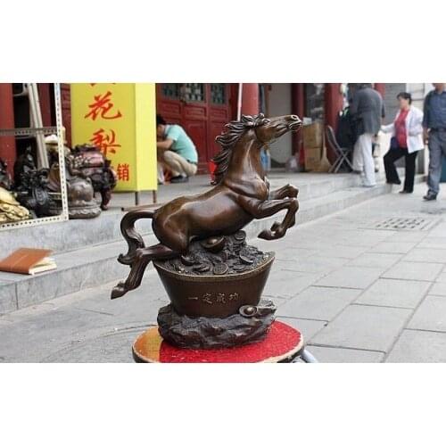 China Feng shui Pure Bronze Lucky Yuan Bao Wealth Some success Horse Statue