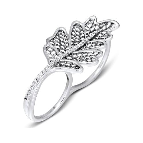 CKK Silver 925 Jewelry Oak Leaf Double Ring For Women Fashion Gift Sterling Silver Original Ring