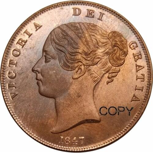 Great Britain Victoria 1 Penny 1847 Red Copper Copy Coin