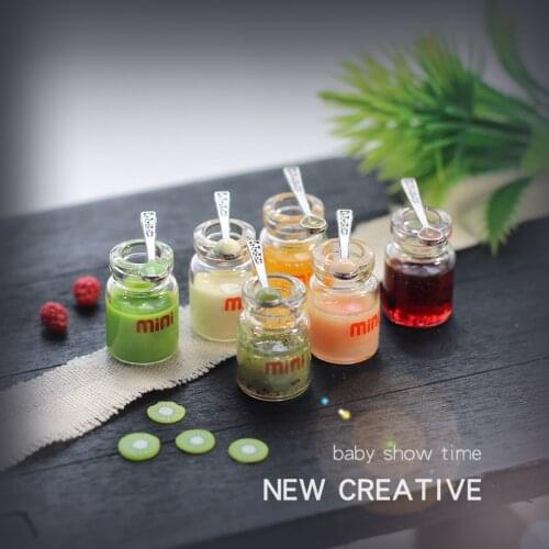 1/12 Scale Miniature Dollhouse Honey Jam Bottle with Spoon Mini Barbies Food for Doll Kitchen Toy Accessories