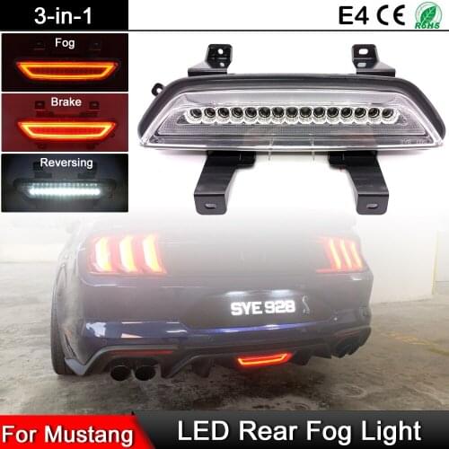 For Ford Mustang 2015 2016 2017 2018 Multi Function Clear Lens LED Rear Fog Lamp With Brake Stop Lights And Reversing Light