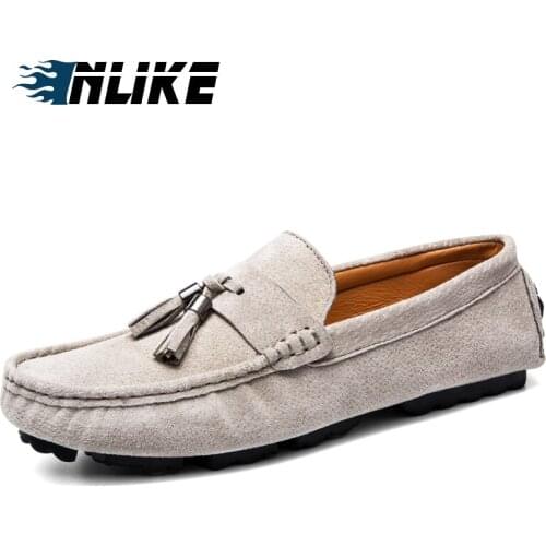 INLIKE Man Big Size Genuine Cow Suede Leather Adults Fashion Loafers Men Driving Doug Shoes Men Shoes Leather Shoes