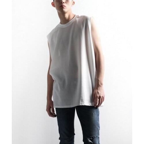 Mens youth trend loose and simple basic round head sleeveless T-shirt vest
