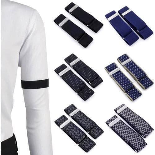 1 Pair 3.5cm Width Men Shirt Adjustable Armband Sleeve Garter Bartender Cuff Holder Elastic Metal Arm Band Hold Up Belts