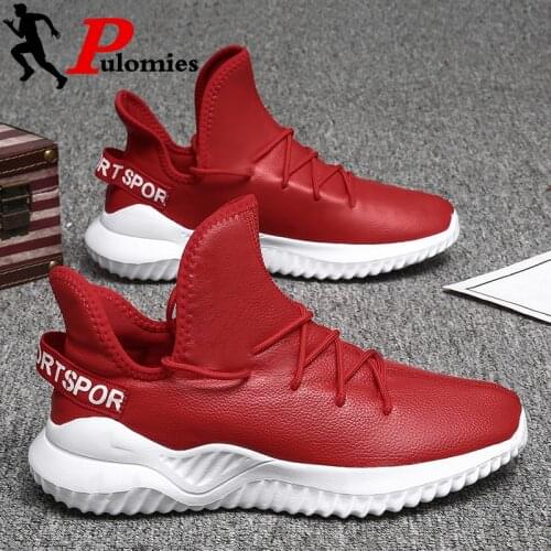 PULOMIES Men Tennis Sneakers Spring and Autumn Men Sport Runnning Shoes Platform Sneakers Leather Walking Casual Shoes Size 48