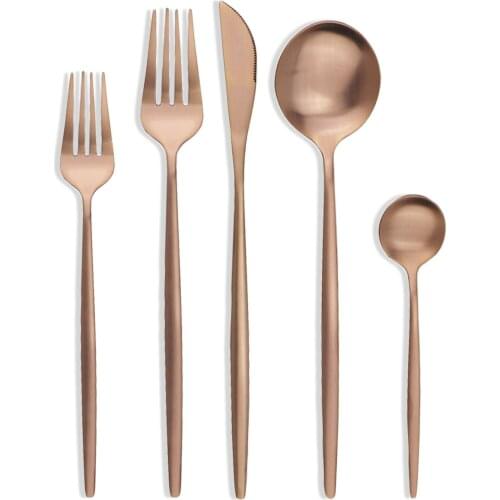 5Pcs Rose Cutlery Set Stainless Steel Dinnerware Set Knife Dessert Fork Spoon Tableware Set Kitchen Silverware Set Drop Shipping