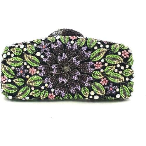 Newest women evening party handbag diamonds elegant purses luxury clutch bridal wedding party elegant flower crystal purses bag