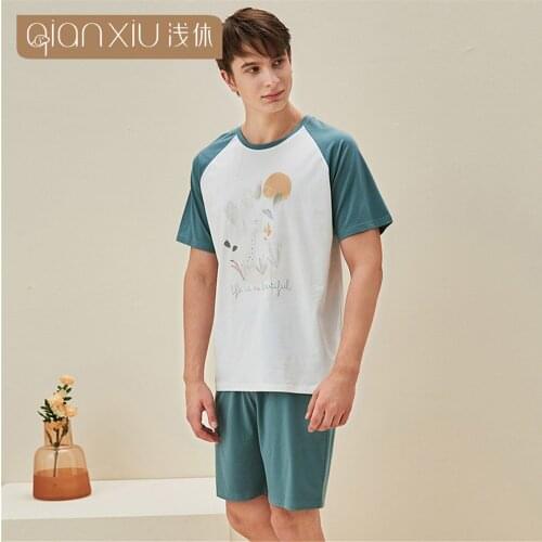 Cartoon Letter Printing New Summer Couple Short Pajama Sets For Men Women Cotton Home Wear Short Sleeve Male Loose Pyjamas