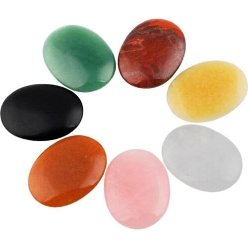 Oval Worry Stones,Palm Pocket Stone,Healing Crystal Chakra Therapy Geometry,30x40mm Double Puffy Set of 7 Healing Chakra