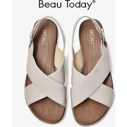 Beach Gladiator Sandals Women Genuine Cow Leather Cross Band Back Strap Ladies Summer Casual Flat Shoes Handmade BeauToday 32109