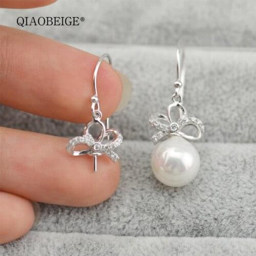 QIAOBEIGE diy accessory 925 Sterling Silver Earwire Inlaid Simulated stone Cubic Zirconia butterfly bow Tassel Earring Jewelry