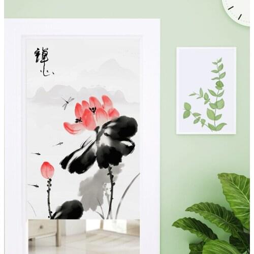 Joyous Velcro Doorway Curtain Mixed Size Decorative Chinese Style Screen Lotus Door Curtain Birds Hallway Kitchen Rideaux *NT