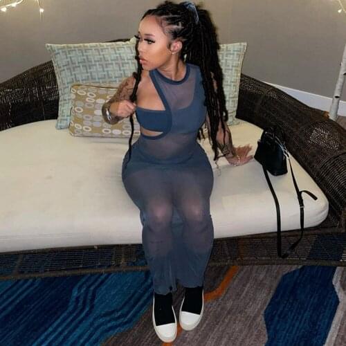 Mesh Sleeveless Three Piece Long Dresses Summer Holiday Birthday Outfits For Women Sexy See Through Bodycon Dress Party