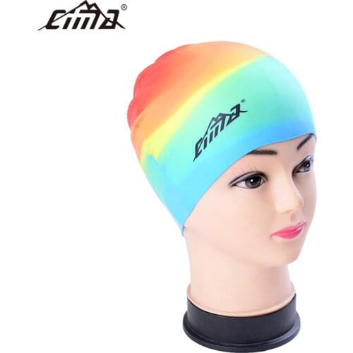 Adults Swimming Cap Women Men Elastic Waterproof Silicone Swim Pool Protect Ears Long Hair Teens Diving Hat Sports Colorful