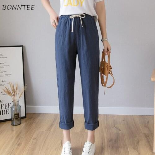 Harem Pants Women Solid Color Spring Autumn Leisure Simple Pockets Elastic Waist Daily College Office Ladies Fashion Trousers