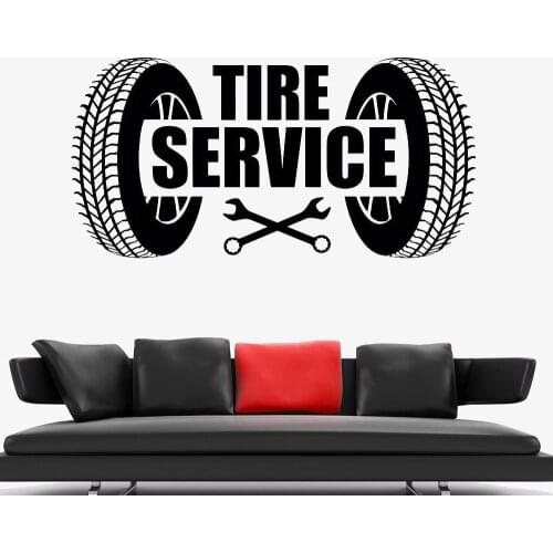 Car Tire Service Logo Wall Stickers Repair Garage Art Window Door Decor Wrench Piston Auto Vinyl Boys Room Decal Decoration Z695