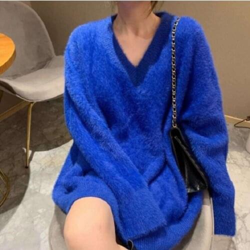 Luxury Mink Cashmere Womens Sweater CHIC Oversized Loose Knit Pullover Women V Neck Winter Thick Warm Christmas Sweaters