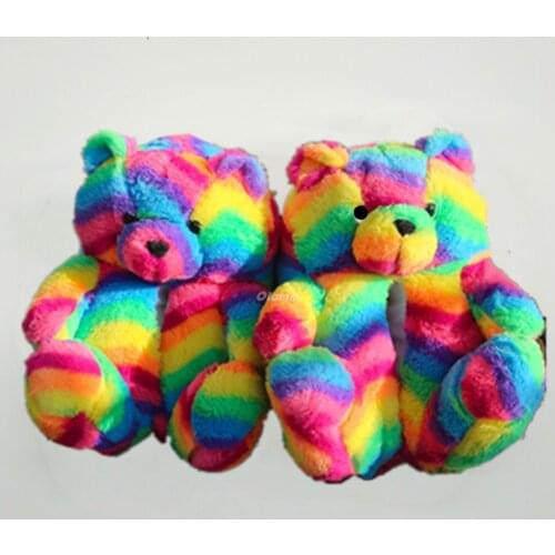 Women Teddy Bear Slippers Winter Warm Plush House Shoes Indoor Flip Flops Funny Cartoon Bear Slipper Female Soft Anti-slip Shoes