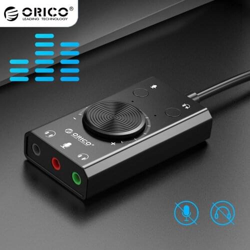 ORICO SC2 External USB Sound Card 3 Ports Stereo Mic Speaker Headset Adapter Mute Switch Volume Adjustment Free Drive