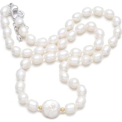 New Rice-shaped White Freshwater 7-8mm Pearl Necklace Simple And Stylish DIY Jewelry Gift Chain Length 45cm