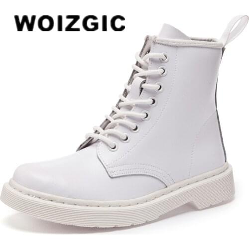 DONGNANFENG Womens Female Men Autumn Genuine Leather Ankle Shoes Boots Platform Lace Up Autumn Winter Fur Plush Plus Size 43 44