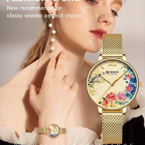 High Quality Ladies Watch Dropshipping Japan Quartz Movement 39mm Curren Brand Women Stainless Steel Mesh Gold 3Bar Waterproof