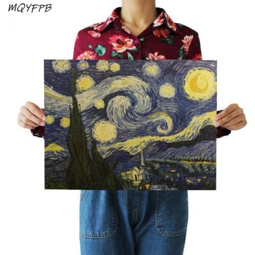 Van Goghs Famous Painting Star Sky Kraft Paper Poster Wall Stickers Home Room Decoration