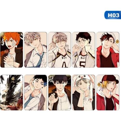 10 pcs/set Japanese Anime Haikyuu!! Picture Card Stickers IC Card Bus Card Paster Student Kids Toy Smooth Card Sticker Gift