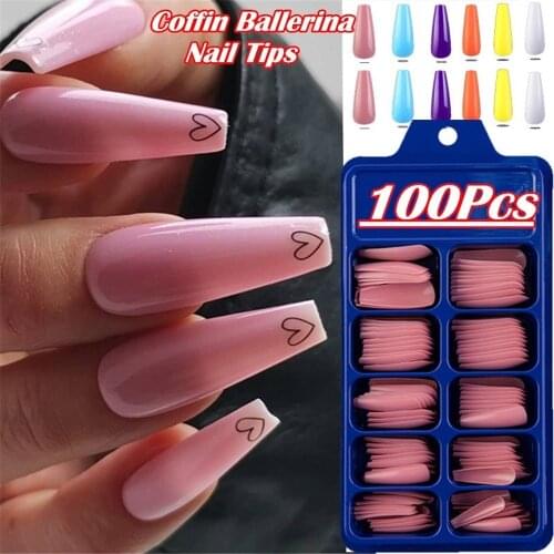 100Pcs/Set Colorful Full Cover UV Gel Matte Acrylic False Nail Tips Nail Art Manicure Matte Tips for False Fake Nails Extension