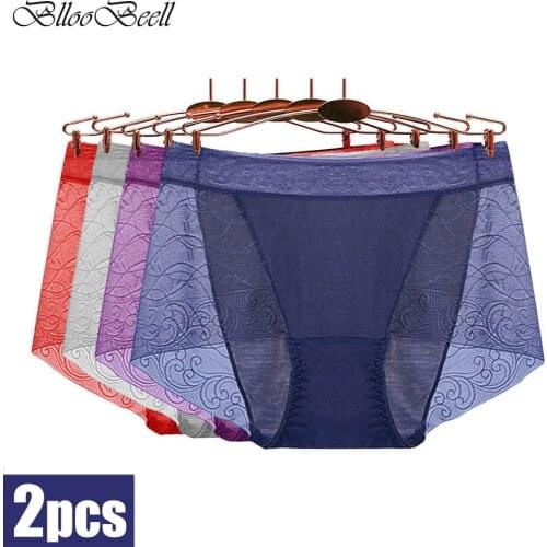 2pcs Plus Size Womens Underwear Mid Waist Panties Sexy Modal Briefs Seamless for Women Soft Ladies Lingerie Solid Color 4XL